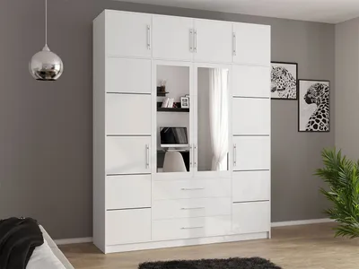 Obrázek produktu pro Šatní skříň 196 cm se zrcadlem a nástavbou OFELIA D4 - bílá