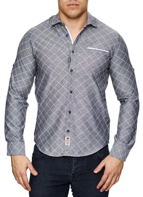 Produktbild von Reslad Herren Hemd Casual Karo Kentkragen Freizeit Langarmhemd RS-16014 Grau L