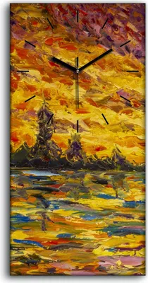 Produktbild von Dekor Leinwand Uhr Wandbilder 30x60 Ölgemälde Abstrakte Sonnenuntergang - schwarze Hände