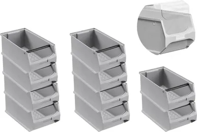 Produktbild von SparSet 10x Graue Sichtlagerbox 4.1 mit Griffstange & Abdeckung | HxBxT 15x20x35cm | 7,2 Liter | Sichtlagerbehälter, Sichtlagerkasten, Sichtlagerkastensortiment, Sortierbehälter