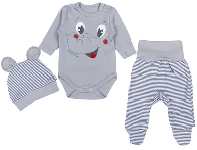 Immagine prodotto di Set di abbigliamento TupTam per neonati (maschietti e femminucce): body a maniche lunghe, pantaloni e berretto con stampa e frase, 3 pezzi, colore: grigio elefante, taglia: 50