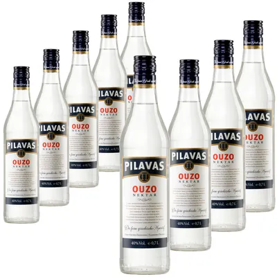 Produktbild von Ouzo Pilavas Nektar 9x 0,7l 38% Vol. | Hochwertig | Aus Griechenland | + 20ml Jassas Olivenöl