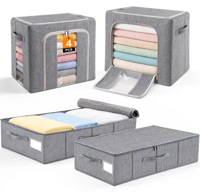 4er-Set Aufbewahrungsboxen unter Bett, Leinen, faltbar