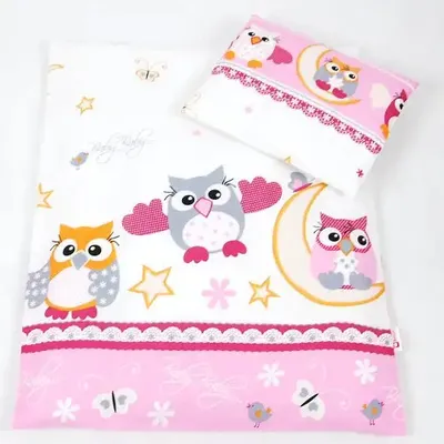 Produktbild von BABYLUX 2 tlg. Set Bezug für Kinderwagen Bettwäsche  60x78cm 56. Eule Rosa