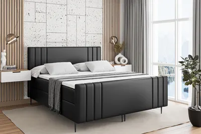 Produktbild von ALTDECOR Boxspringbett mit Schwarz Füßen, Matratze und Lattenrost, Topper, Fußteil, Polsterbett mit Bettkasten, Bett mit Stauraum H3-Matratze, Doppelbett - IDRIKO-FC-Z - 140x200 - Schwarz Kunstleder