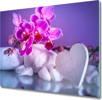 Produktbild von Glas Herdabdeckplatte 60x52 cm Spritzschutz Glasabdeckplatte Schneidebrett Orchidee und Herz