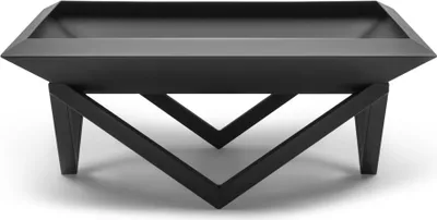 A black metal fire pit on a white background.