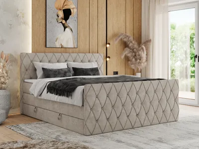 Produktbild von MKS MEBLE Boxspringbett 140 x 200 cm mit Bettkasten, Bett 140 x 200 cm mit Matratze H4, Boxspringbett 140 x 200 cm mit Topper - Miren King Duo - Beige Strukture - H4