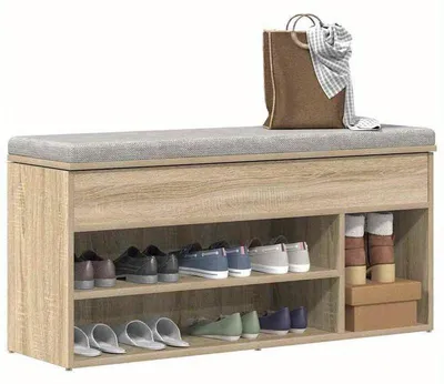 Obrázok produktu pre Štvorcová policová skrinka na topánky – 102x30,5x45 cm – Farba: Sonoma (imitácia dreva) – Kompaktný drevený úložný priestor na topánky s možnosťou sedenia
