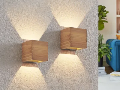 Produktbild von 2er Set innen LED Wandleuchten dimmbar, Wandbeleuchtung indirekt aus Holz