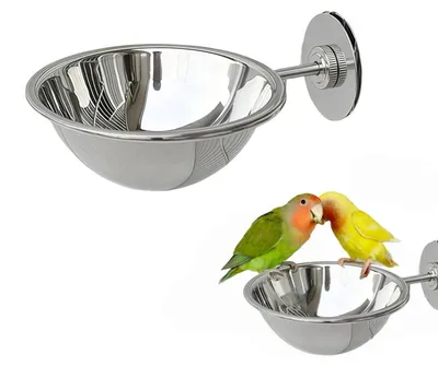 Imagen del producto de Comedero para aves, recipiente de acero inoxidable con sujeción
