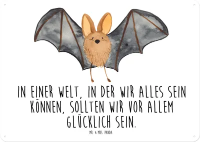 Produktbild von Mr. & Mrs. Panda tafel Fledermaus Flügel DIN A4 - Weiß - Geschenk, Dekoschild, Schild, Lustige Sprüche, Blechschild, Wandbild, Türschild