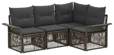 Image de Ensemble de canapés de jardin vidaXL, 4 pièces, gris, en résine tressée
