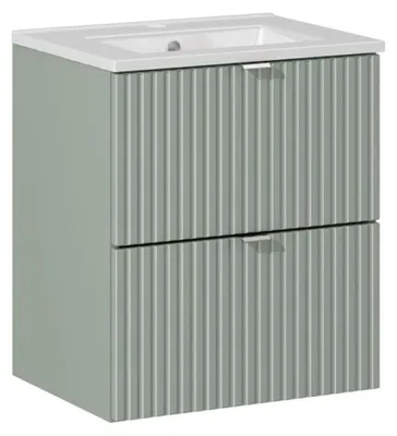Immagine prodotto di Insieme ELVINA 50cm: mobile sotto lavabo con cassetti in verde salvia grigio + lavabo da incasso in Vetroceramica bianca