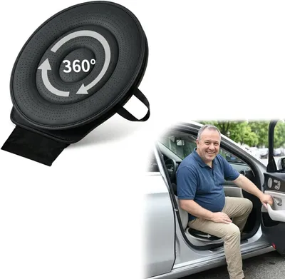Obrázek produktu pro 360stupňový otočný polštář na sedadlo do auta - ergonomická pomůcka pro vystupování z auta i domácnosti - protiskluzová otočná základna vyrobená z vysoce kvalitní technické látky, všestranný polštář na sedadlo do auta, kanceláře, jídelny (černý)