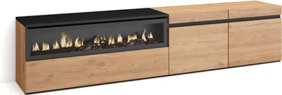 Produktbild von TV-Schrank, Lowboard, 200x35x45cm, Für TV-Geräte bis zu 80", Elektrokamin, Eiche farbe