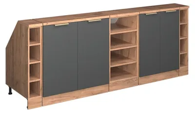 Produktbild von Küchenschrank für Dachschrägen Vicco R-Line Anthrazit-Gold 210 cm 5er Set Schrankkorpuss 60 cm Tiefe, Model 60655