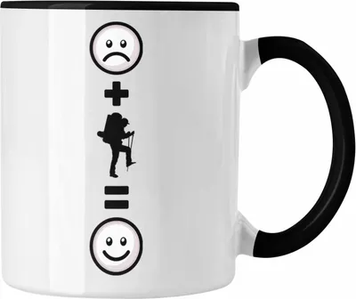 Produktbild von Trendation - Wandern Tasse Geschenk für Wanderer Berge  :( + Wandern = :) Lustige Geschenkidee Geburtstag (Schwarz)