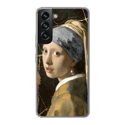 Produktbild von MuchoWow® Handyhülle Schutzhülle Hülle für Samsung Galaxy S22 Mädchen mit einem Perlenohrring - Marmor - Gold Silikon Softcase Handy Hülle - Mobiltelefonhülle