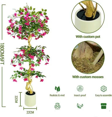 Produktbild von Künstliche Bougainvillea - Baum/Kunstpflanze im Topf - 180 cm Hoch - Für Bodenaufstellung - Innenbereich - Zuhause & Büro - Kunststoff