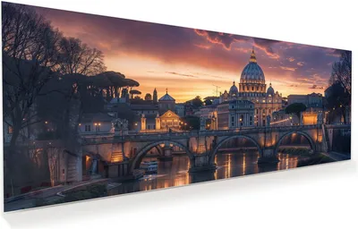 Produktbild von Glasbild 125x50cm in XXL für Wohnzimmer, Schlafzimmer Motiv Abend in der Stadt