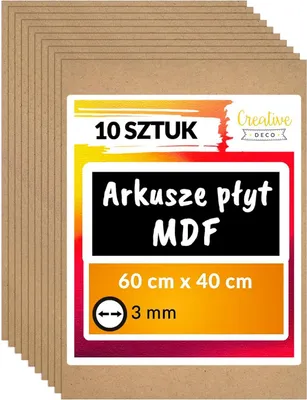 Zdjęcie produktu dla Creative Deco 10x Płyta MDF | 600x 400x 3 mm |Idealne do modelarstwa, pirografii, cięcia laserem, frezowania, ploter CNC, wyrzynarki