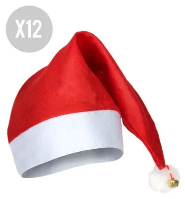 Produktbild von 12 Weihnachtsmützen mit Glöckchen für Erwachsene - Einheitsgröße