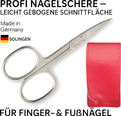 Immagine prodotto di Solingen Forbici per unghie in acciaio temprato Extra affilate con lama ricurva Custodia in vera pelle Rosso
