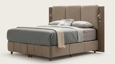 Produktbild von Modernes Beige Schlafzimmer Set Schrank Bett Kommode Nachttisch Holz