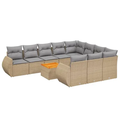 Produktbild von vidaXL 11-tlg. Garten-Sofagarnitur mit Kissen Beige Poly Rattan