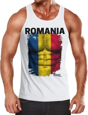 Produktbild von EM Tanktop Herren Fußball Rumänien Flagge Fanshirt Waschbrettbauch MoonWorks® M