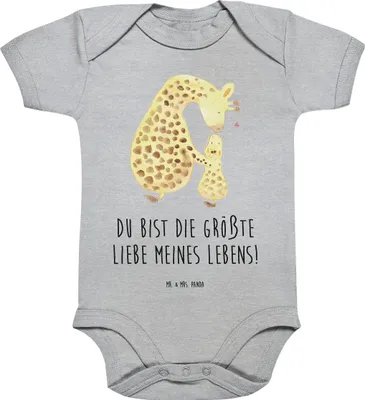 Produktbild von Mr. & Mrs. Panda Strampler Giraffe Kind 3. - 6. Monat - Heather Grey - Geschenk, babyanzug, Mama, Sohn, babykleidung body, overall baby, Lieblingsmensch, Mutter, Afrika
