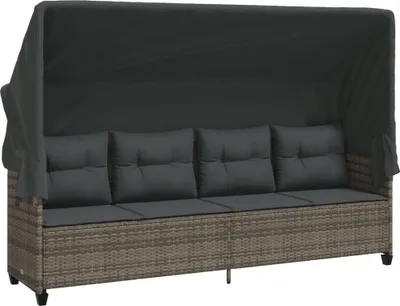 Produktbild von vidaXL Sonnenliege mit Dach und Kissen Grau Poly Rattan