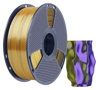 Obrázok produktu pre Sunlu PLA+ hodvábny filament, trojfarebný, priemer 1,75 mm, hmotnosť 1 kg - farba: čierna, zlatá, fialová