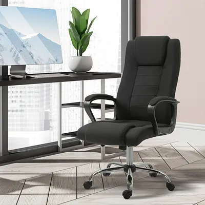 Produktbild von SUGIFT Bürostuhl ergonomisch, Schreibtischstuhl mit Armlehne, Drehstuhl Leinenoptik Wippfunktion, Schwarz | 76x62x119 cm | Gaslift | 360° drehbar
