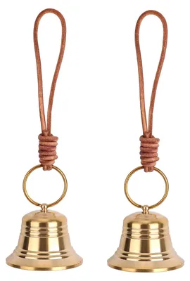 2 Vintage Messingglocken gold, Hängeglocke mit Kordel, 17,5 cm
