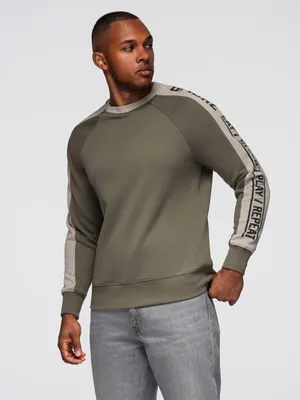 Obrázek produktu pro Ombre Clothing Pánská mikina bez kapuce Monoap olivová L