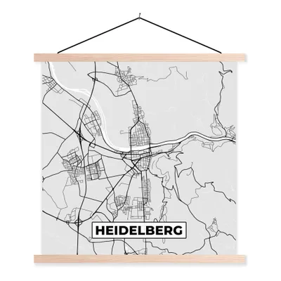 Produktbild von MuchoWow® Textilposter Karte - Deutschland - Heidelberg - Karte - Stadtplan 120x120 cm mit holzfarbenen Rahmen - Textil-Poster