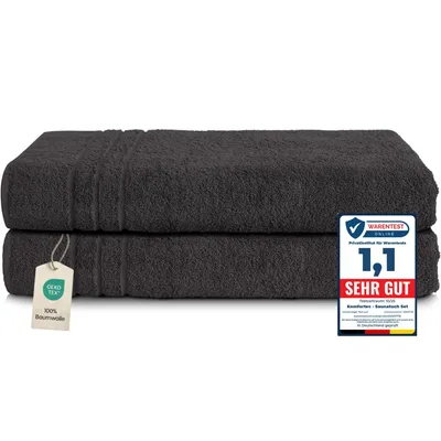 Produktbild von Komfortec 2er Saunahandtuch Set 80x200 cm, Große Saunatücher aus 100% Baumwolle, Sauna Handtücher, Flauschig und Saugstark, Schnelltrocknend, Schwarz