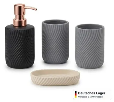 Produktbild von Badzubehör 4er Set Keramik Seifenspender Zahnbürstenhalter Becher Bad