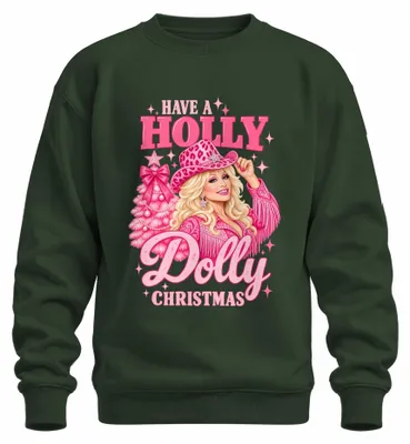 Immagine prodotto di Felpe con cappuccio a maniche lunghe, stile country, con scritta "Have A Holly Dolly Christmas" e immagine di una cowgirl, colore verde bottiglia, taglia 3XL