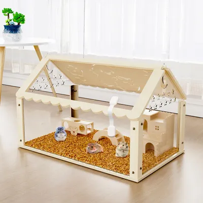 Obrázok produktu pre Klietka pre malé zvieratá klietka pre hlodavce z dreva, klietka pre malé zvieratá, akrylové okienko, 60*40cm, s domčekom/liezadlom/kolískou, klietka pre morčatá a králiky klietka pre škrečky