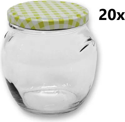 A single glass jar with a checkered lid is shown against a white background.