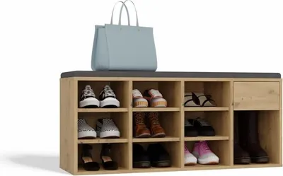 Produktbild von BDW, Schuhschrank Sitzbank, Tallin, 110×49 cm, 9 Fächer, Eiche Artisan