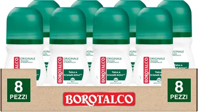 Produktbild von Original Deo Roll-On Deo 48h mit Talkum mit aktiven Kristallen, Schweißschutz, ohne Alkohol, Duft von Borotalco - 8 Flaschen à 50 ml
