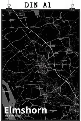 Produktbild von Mr. & Mrs. Panda Bild Elmshorn DIN A1 - Geschenk, Stadt Dorf Karte Landkarte Map Stadtplan, wanddeko, Wandbild, Plakat, Design Poster, drucke