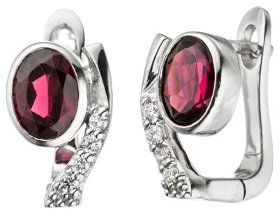Produktbild von Ohrringe Creolen mit Granat rot oval & Zirkonia weiß 925 Silber Ohrschmuck