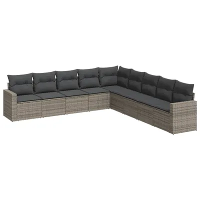 Produktbild von vidaXL 9-tlg. Garten-Sofagarnitur mit Kissen Grau Poly Rattan