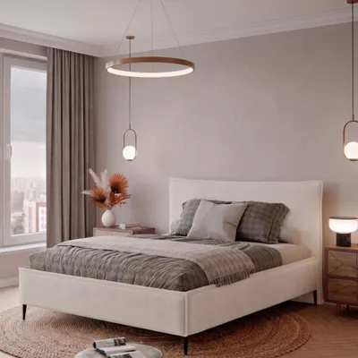 Produktbild von Polsterbett MIKOTTI 140x200 Kaltbeige Bouclé Stoff mit Bettkasten & Lattenrost