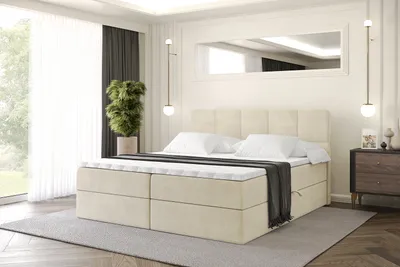 Produktbild von ALTDECOR Boxspringbett mit Matratze und Lattenrost, Topper, Polsterbett mit Bettkasten, Bett mit Stauraum H4-Matratze, Doppelbett, Boxbett  - LIRO - 160x200 - Beige Monolith